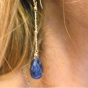 14kt Solid Yellow Gold Semiprecious Sapphire Stone Hanging Earrings